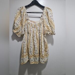 Free People- Women's Small Floral Puff Sleeve Top Vintage Lover Blouse
